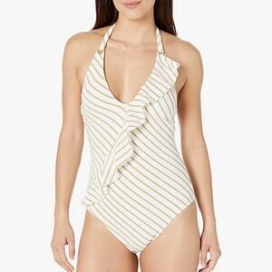 NWT LAUREN RALPH LAUREN Women's Lurex Stripe Halter One Piece Swimsuit as 6